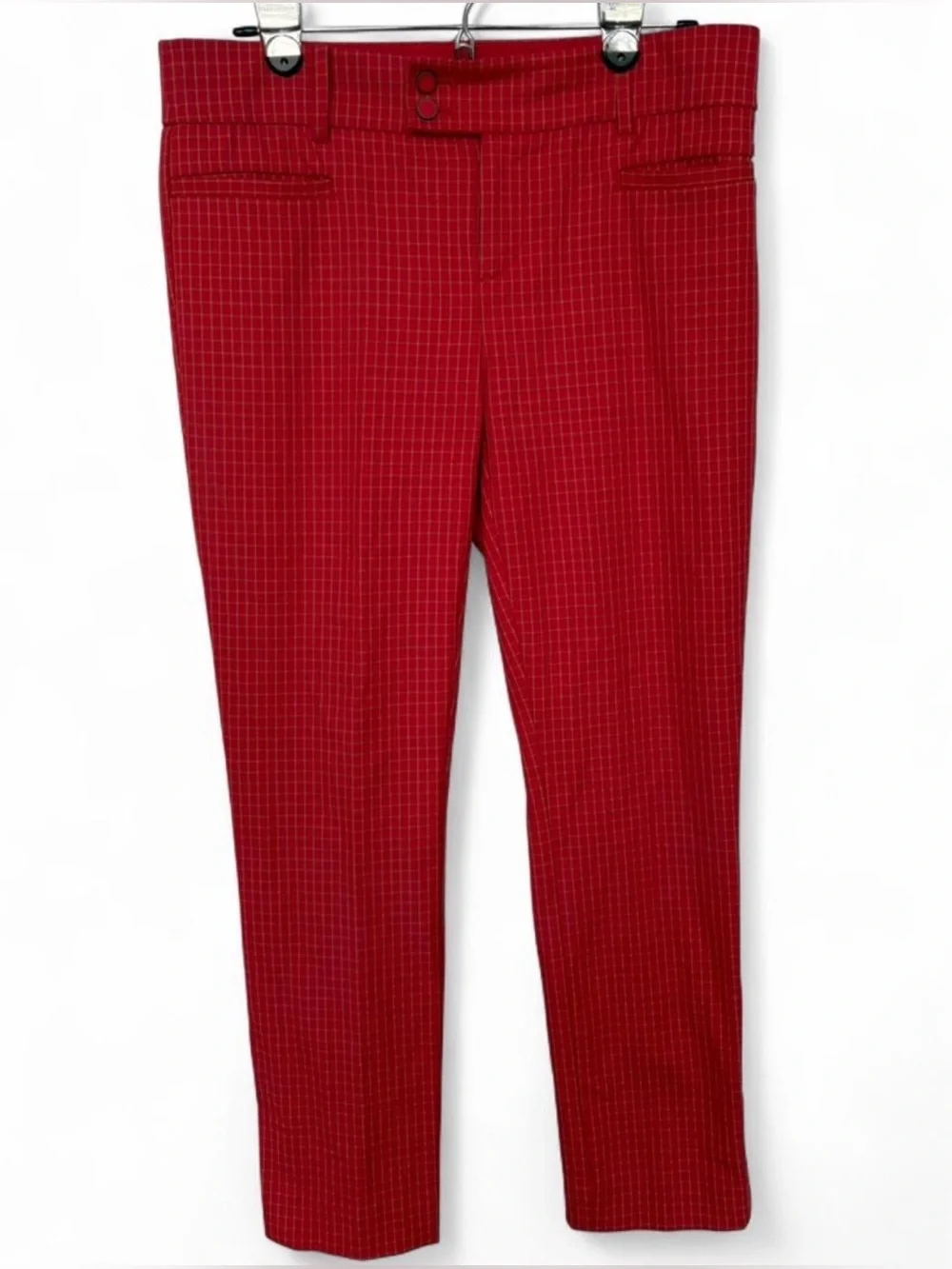 Anthropologie The Essential Slim Pants Size 6 Red Gingham Plaid Grid Pattern